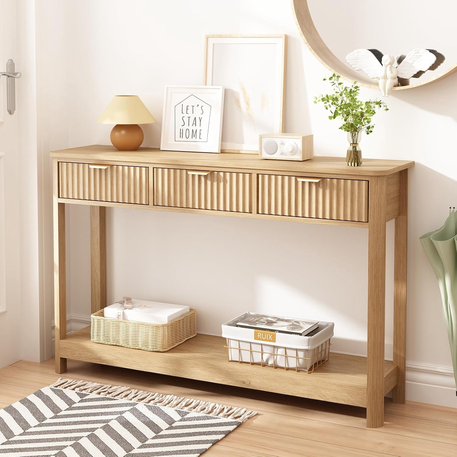 Farmhouse End Table Set of 2, Large Side Table with 2-Tier Storage ...
