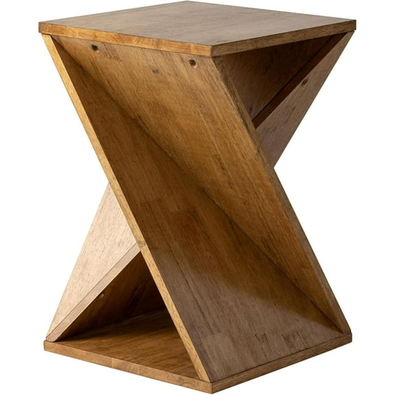 Farmhouse End Table Square Solid Wood Pedestal Side Table Rustic Plant Stand with Twisted Design for Living Room, Bedroom, Office, Natural Wood