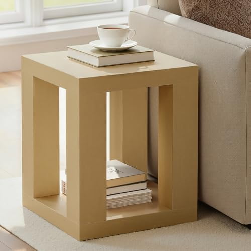 Farmhouse End Table, Wooden Side Table with 2-Tier Storage Shelf, Square End Tables for Living Room, Bedroom, Easy to Assemble, Light Oak$$Furniture