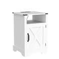 thumbnail image 1 of Farmhouse End Table with Charging Station Wooden Rustic Nightstands with Storage Cabinet and Shelf for Bedroom, Living Room, Living Room, 1 of 8