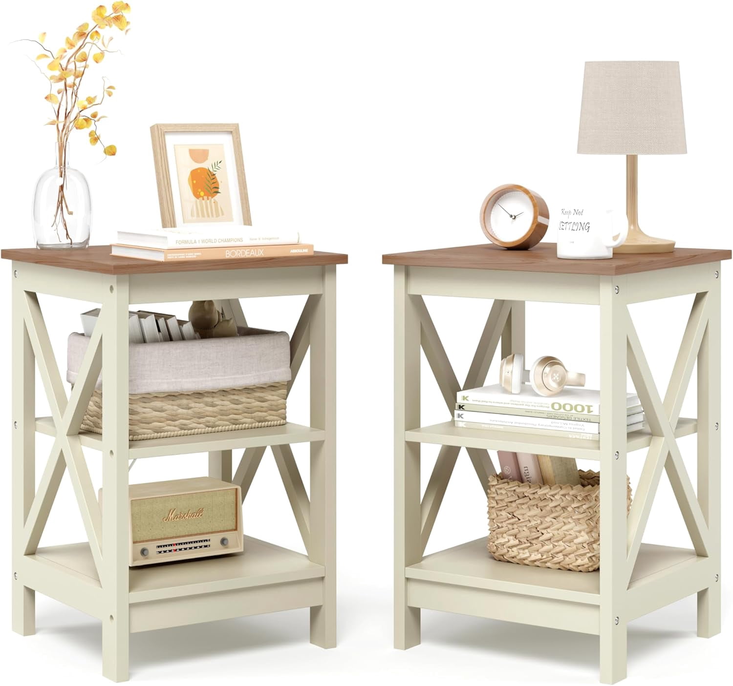 Farmhouse End Tables Living Room Set of 2, 3-Tier Modern Side Tables ...