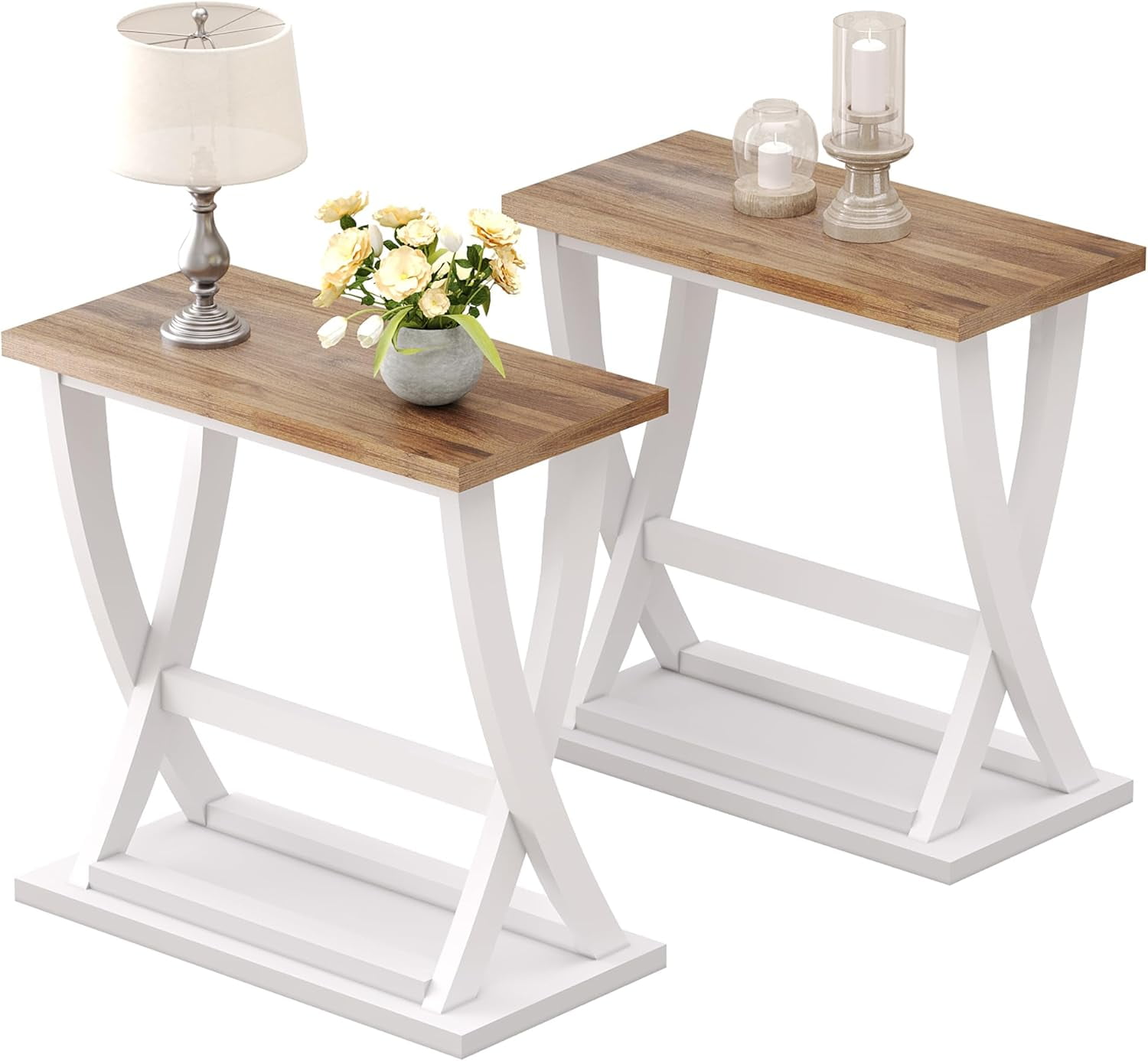 Farmhouse End Tables Living Room Set of 2, Narrow Side Table with ...