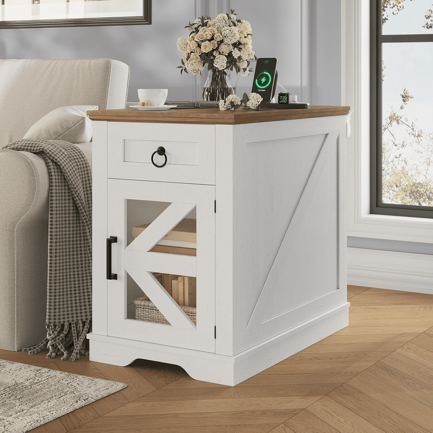 Farmhouse End Tables Living Room Side Tables with Charging Station ...