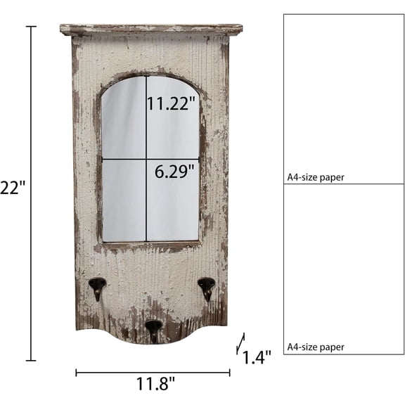 Farmhouse Entry Way Mirrors for Wall with 3 Metal Hooks