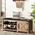 Farmhouse Entryway Bench with Seat Cushion Sliding Barn Door Shoe Bench