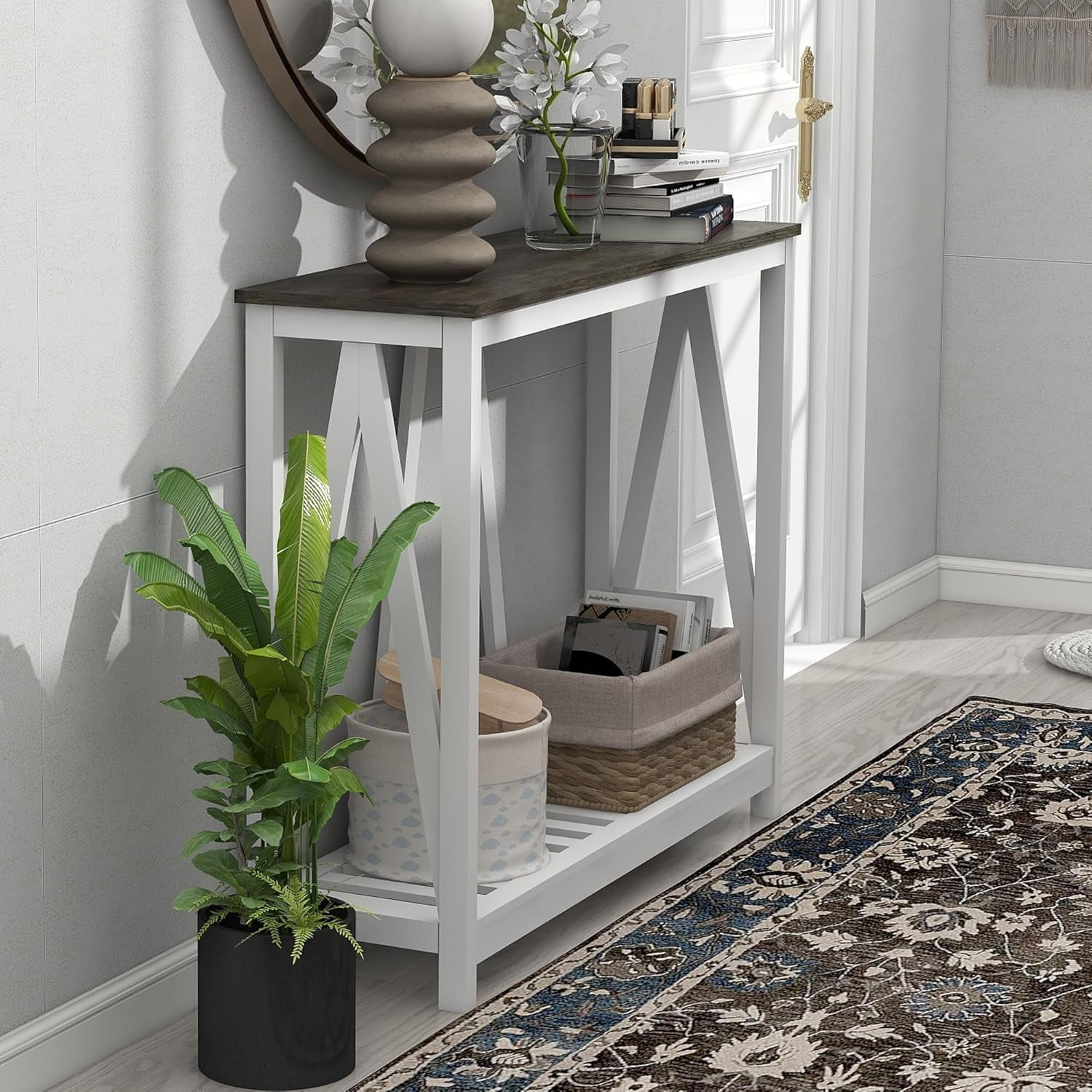 Farmhouse Entryway Console Table, 39.3inch Sofa Table Behind The Couch ...