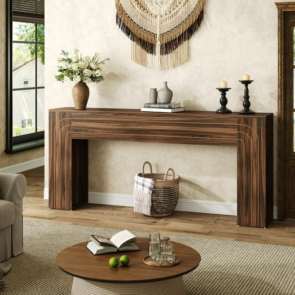 70.9-Inch Farmhouse Entryway Console Table, Long Narrow Sofa Table for Hallway or Living Room, Wood Accent Table with Handcrafted Line Design and Sturdy Metal Frame