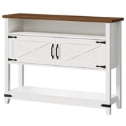 Farmhouse Entryway Table with Storage, 47.2" Long Console Table for Entryway, White Sofa Table with Doors and Cabinets, Narrow Sofa Table Behind Couch, for Hallway, Foyer, White and Walnut WH12XG01