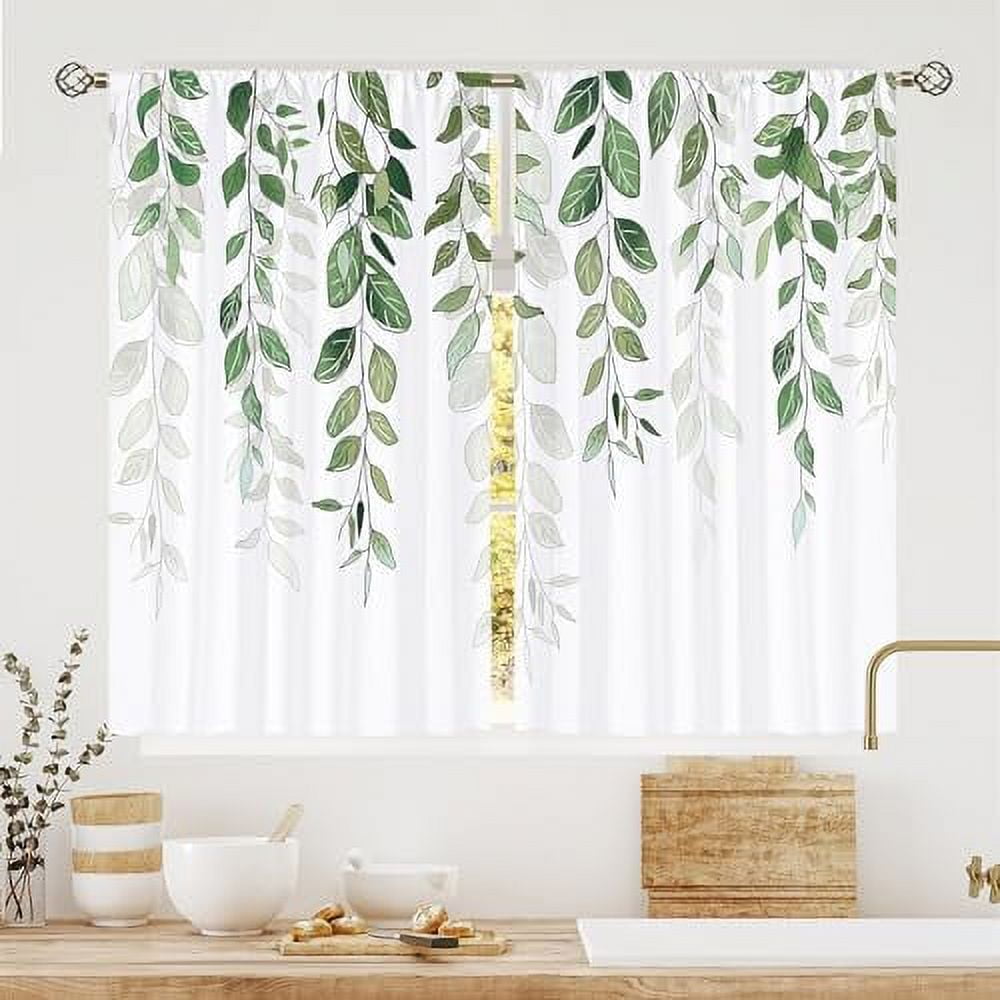 Farmhouse Eucalyptus Kitchen Curtains Boho Rustic Foral Flower Botanical Sage Green Leaf Small