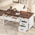 thumbnail image 1 of Farmhouse Executive Desk with Drawers, 53.54 in Home Office Desk with Charging Station, Wooden Computer Desk with File Cabinet Storage for Work Study Writing, White Walunt, 1 of 8