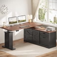 thumbnail image 1 of SEDETA Farmhouse Executive Desk, Electric Standing Desk, 28.7-46.8 Inch High Freely Adjustable Lift Desk, L Shaped Desk with Storage & Power Outlets, Office Desk with Drawers & Sliding Doors, Black, 1 of 9