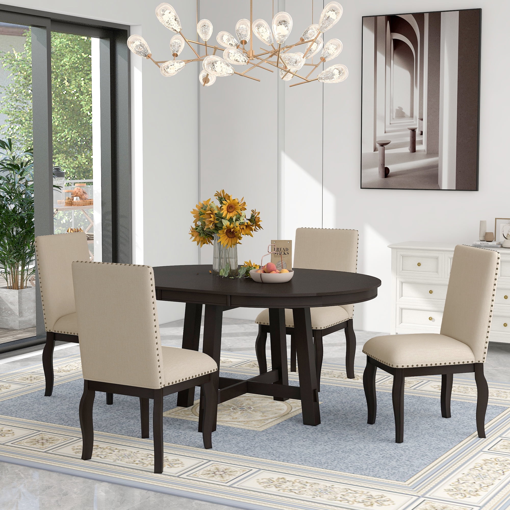 Farmhouse Extendable Dining Table and Chairs, 5-Piece Kitchen Dining ...