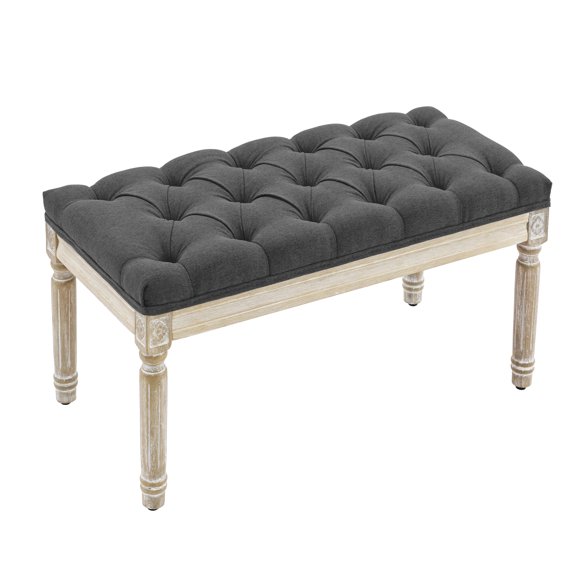 Farmhouse Fabric Entryway Bench, Dark Gray
