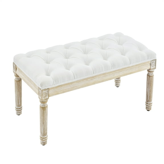 Farmhouse Fabric Entryway Bench, White