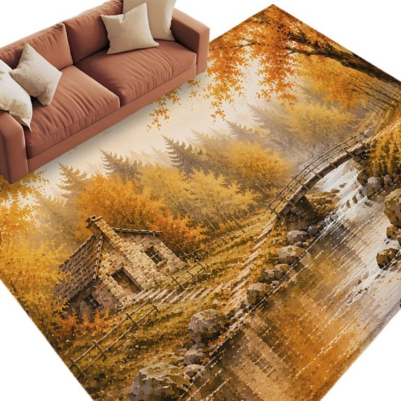 Farmhouse Fall Area Rug 8x10 Washable Rug Non Slip Country Retro Falling Leaves Maple Trees Large Area Rug Soft Stainresistant Indoor Floor Carpet for Living Room Bedroom Office Dining Room Nursery