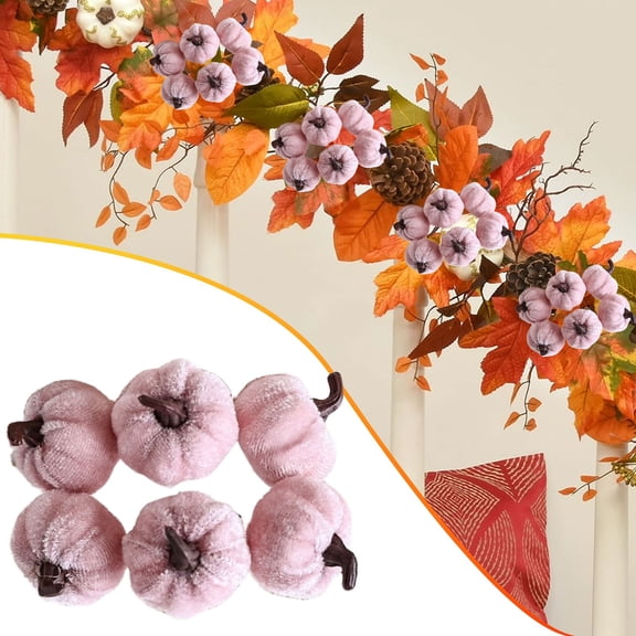 Farmhouse Fall Decor Velvet Mini Pumpkins, Small Soft Plush Pumpkin Decorations with Stems, Rustic Decor for Thanksgiving Table Tiered Tray Mantel Home Party Pink