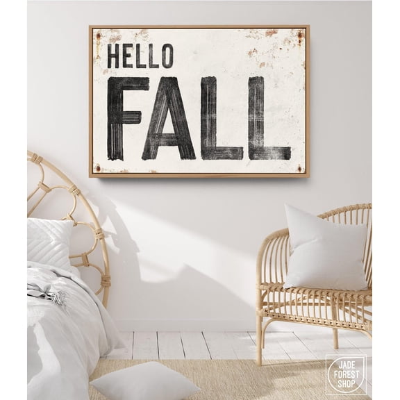 Farmhouse Fall Harvest Decor Autumn Sign Rustic Seasonal Wall Art White Hello Fall Plaque Autumn Decoration For Home, Unframed Paper Print