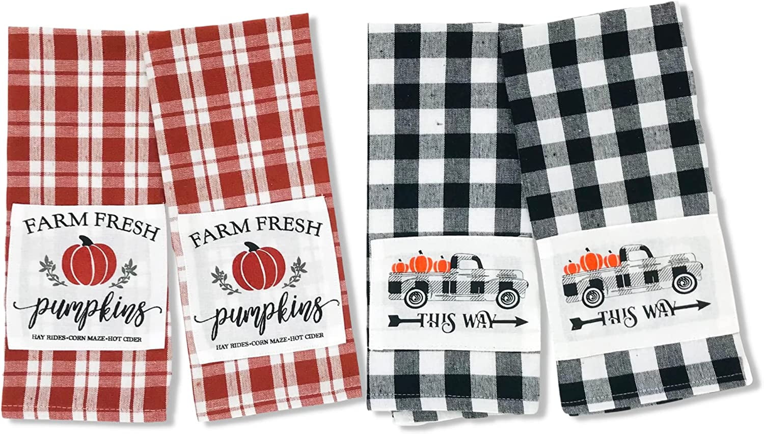 Buffalo Plaid Kitchen Towel Set - 4 Pack 20 x 30 Inch Heavy Duty Dish  Towels - Pink and White Oversized Buffalo Check Towels with Hanging Loops -  100%