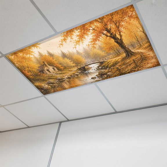 Farmhouse Fall Magnetic Fluorescent Light Covers for Ceiling Lights 2x4 Ft,Country Retro Falling Leaves Maple Trees Office Kitchen Drop Ceiling Light Covers Lighting Filters Shade Panel 1 Pack