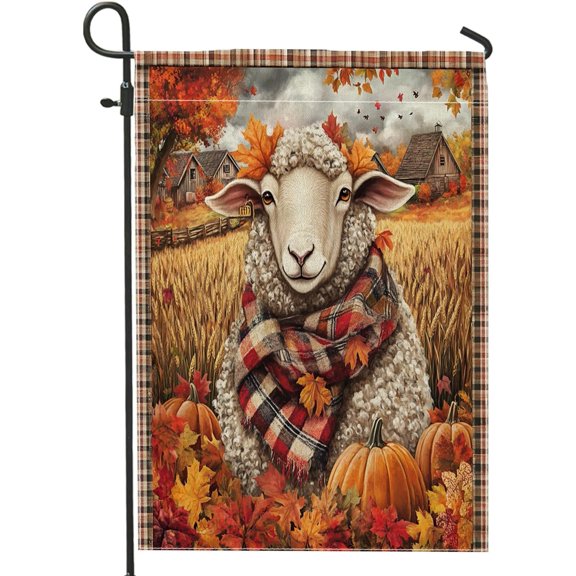 Farmhouse Fall Sheep Garden Flag 12x18 Inch, Country Scenic Vertical Linen Flag for House, Front Yard, Backyard Lawn Outdoor Decor