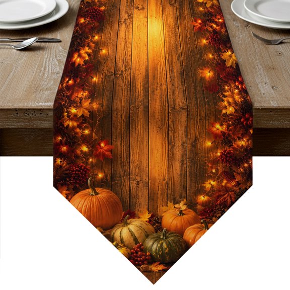 Farmhouse Fall Table Runner Linen Burlap Table Runner 72 Inches Long Thanksgiving Pumpkins Vintage Maple Leaf Dresser Scarves for Kitchen Island Coffee Dining Room Party Holiday Decoration 13"x72"