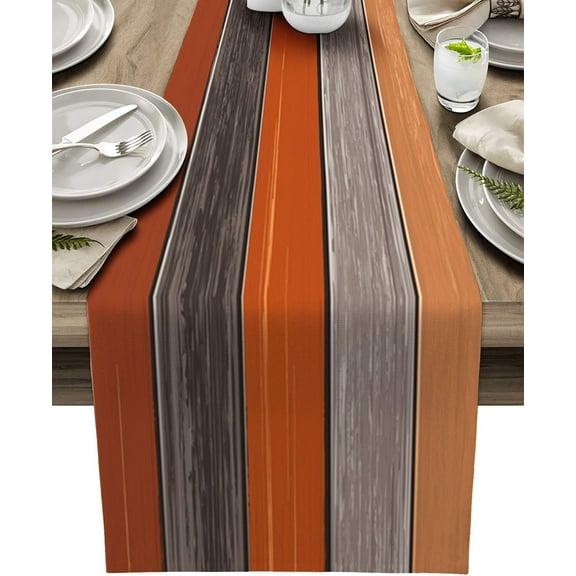 Farmhouse Fall Thanksgiving Table Runner Retro Rustic Barn Wood Texture Ombre Burnt Orange Gray Non-Slip Rectangle Settings Decoration for Kitchen Home Dining Holiday,Small 13X36 Inches