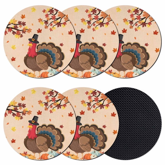 Farmhouse Fall Thanksgiving Turkey Coasters for Drinks,Absorbent Non Slip Rubber Drink Coasters Set of 6 for Cup,Table,Bar,Home Decor, Orange Pumpkins Maple Leaf