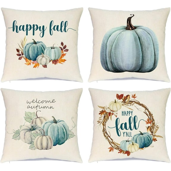 Farmhouse Fall Throw Pillow Covers 18x18 Set of 4, Autumn Pumpkin Decorative Pillow Covers, Thanksgiving Pillows Cases Harvest Cushion Cases for Couch Sofa, Outdoor Home Decor