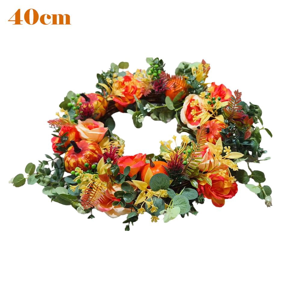 Farmhouse Fall Wreath with Peonies & Pumpkins - Autumn Maple Leaf and ...