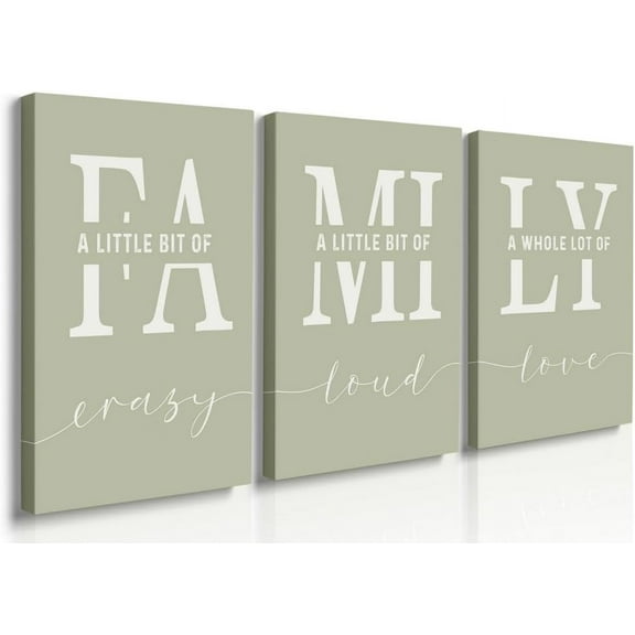 Farmhouse Family Wall Art Set of 3,Home Love Framed Canvas Prints Family Wall Decor for Living Room, Family Signs Prints Dining Room Wall Decor,Dining Room Decor for Wall, Sage Green 12"X16"