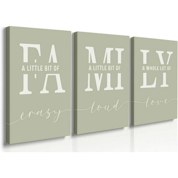 Farmhouse Family Wall Art Set of 3,Home Love Framed Canvas Prints Family Wall Decor for Living Room, Family Signs Prints Dining Room Wall Decor,Dining Room Decor for Wall, Sage Green 12"X16"