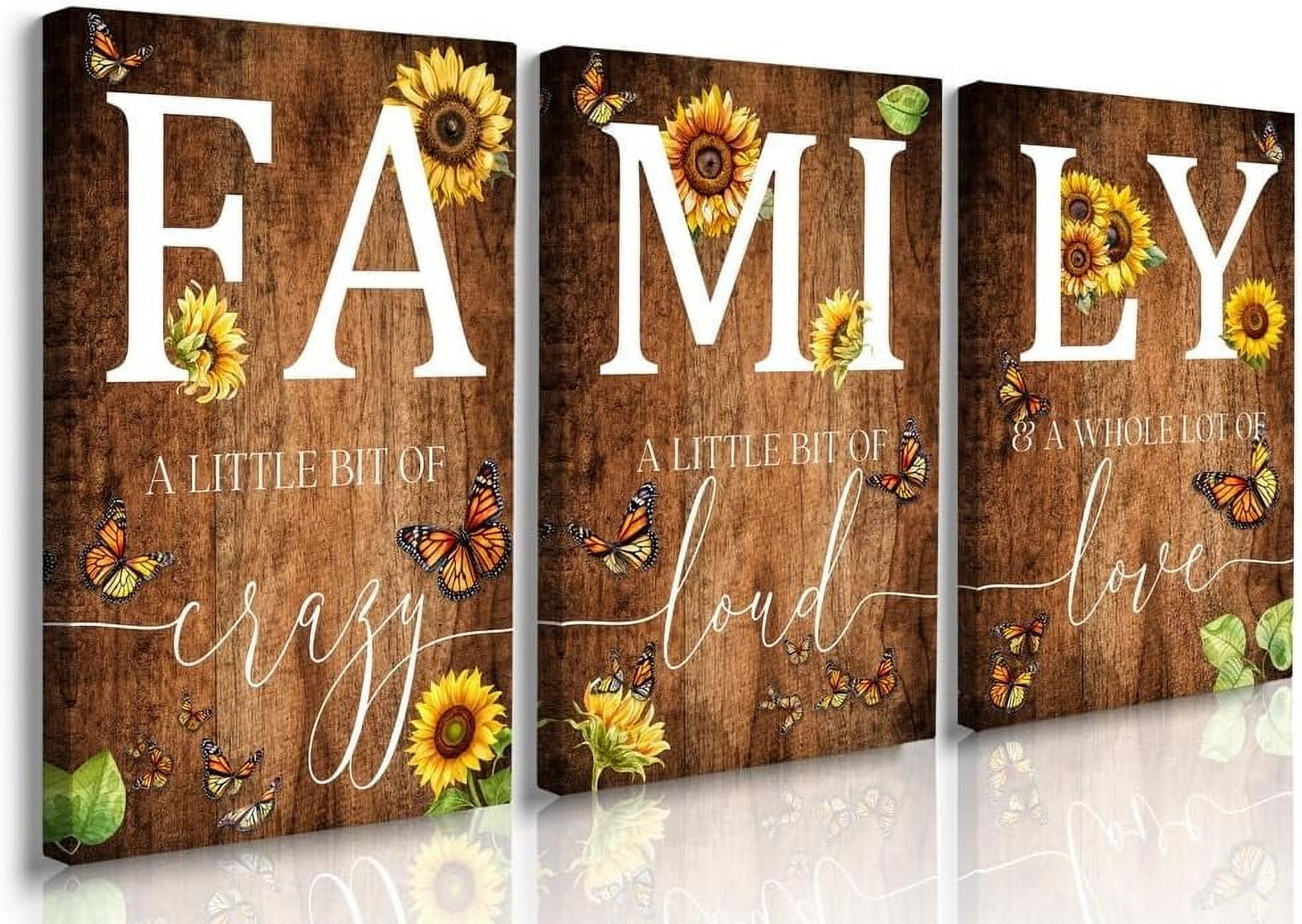Farmhouse Family Wall Art Set of 3, Rustic Family Wall Decor for Living ...