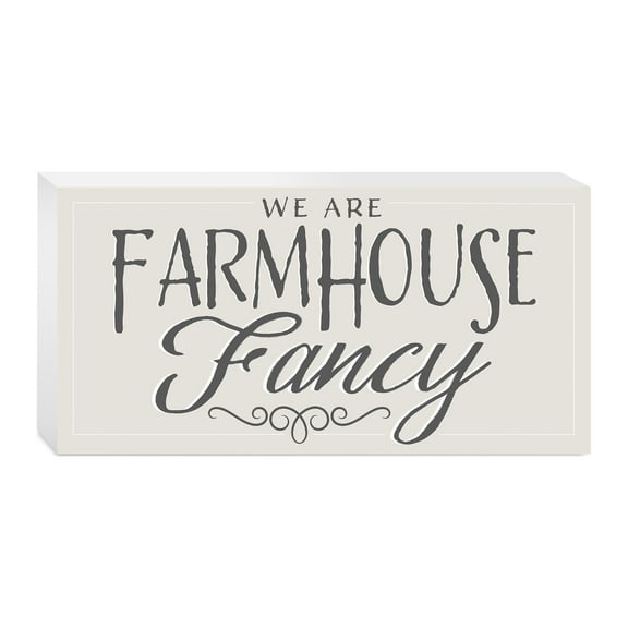 Farmhouse Fancy Soft Putty Slate Scroll 10 x 5 Wood Tabletop Sign Plaque