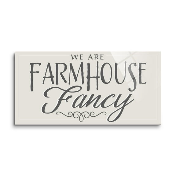 Farmhouse Fancy Soft Putty Slate Scroll 16 x 8 Glass Wall Hanging Sign