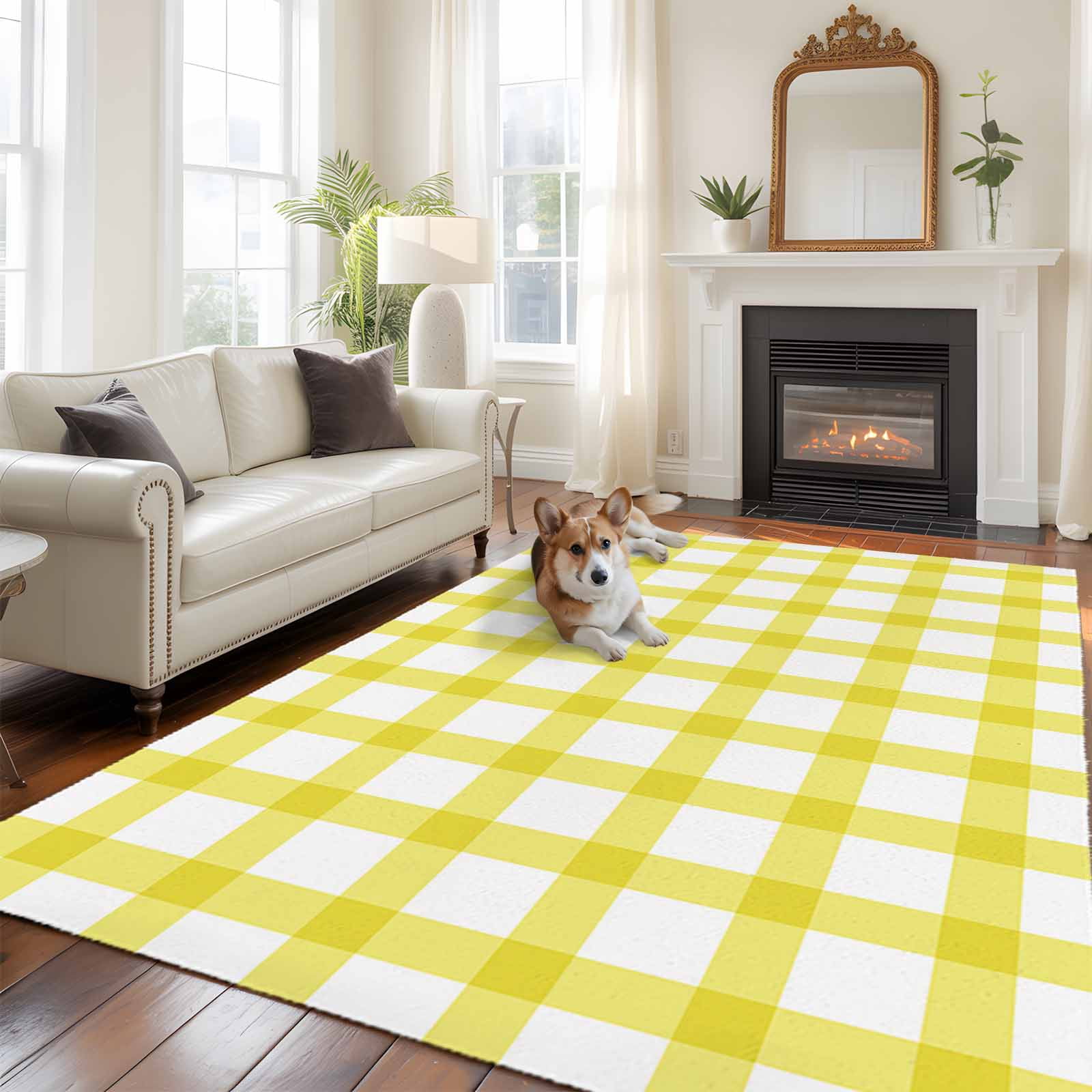 Farmhouse Farm Area Rugs 5x7 ft Minimalism Yellow Buffalo Check Plaid ...