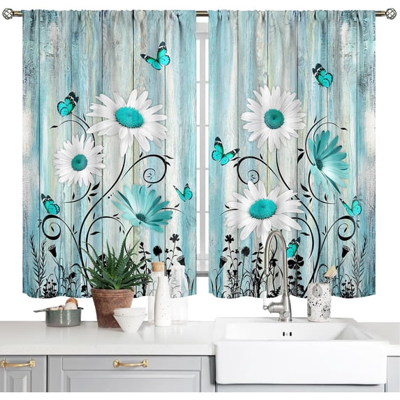 Farmhouse Farm Kitchen Curtains Rustic Vintage Cute Animal Short Curtains for Windows Country Cow Barn Buffalo Checked Windmill Rod Pocket Small Cafe Window Treatment Drapes 2 Panels (26x36 Inch)