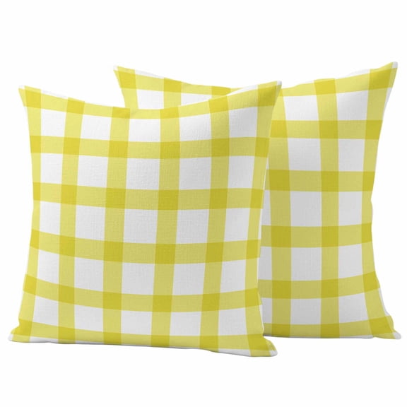 Farmhouse Farm Pillow Covers 2 Pack Minimalism Yellow Buffalo Check Plaid Holiday Theme Pillowcase Waterproof Outdoor Throw Pillow Cover for Patio Garden Square Cushion 24”x24”