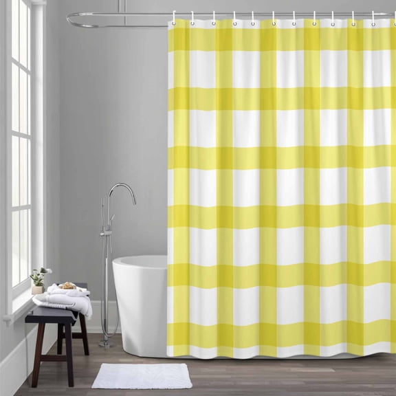 Farmhouse Farm Shower Curtain for Bathroom Decor, Minimalism Yellow Buffalo Check Plaid Holiday Theme Waterproof Fabric Shower Curtain, 72"x72" Set with 12 Hooks