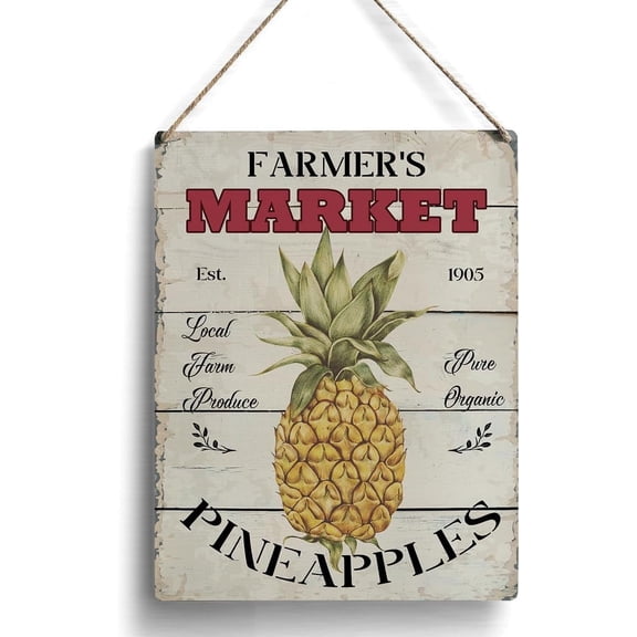 Farmhouse Farmer's Market Pineapples Wooden Sign Artwork, Summer Pineapple Wood Sign Wall Art Hanging Sign Home Kitchen Decor 8x10 Inch