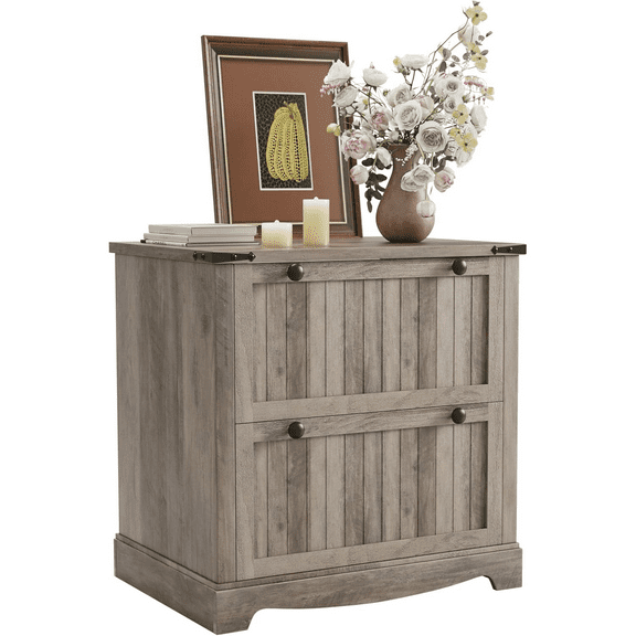 Farmhouse File Cabinet with 2 Drawers - 30" Rustic Wood Lateral Filing Cabinet for A4/Letter/Legal Files, Home Office Storage with Hanging Folders & Printer Shelf