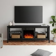 Farmhouse Fireplace TV Stand, Entertainment Center with Electric Fireplace, 70 inch, Black