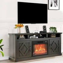 Farmhouse Fireplace TV Stand for TVs Up to 80 Inch, 67'' Media Console Table with 23" Electric Fireplace, Entertainment Center with Open Storage and Side Cabinets for Living Room