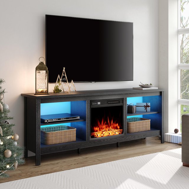 Farmhouse Fireplace TV Stand with led light for 75 inch TV