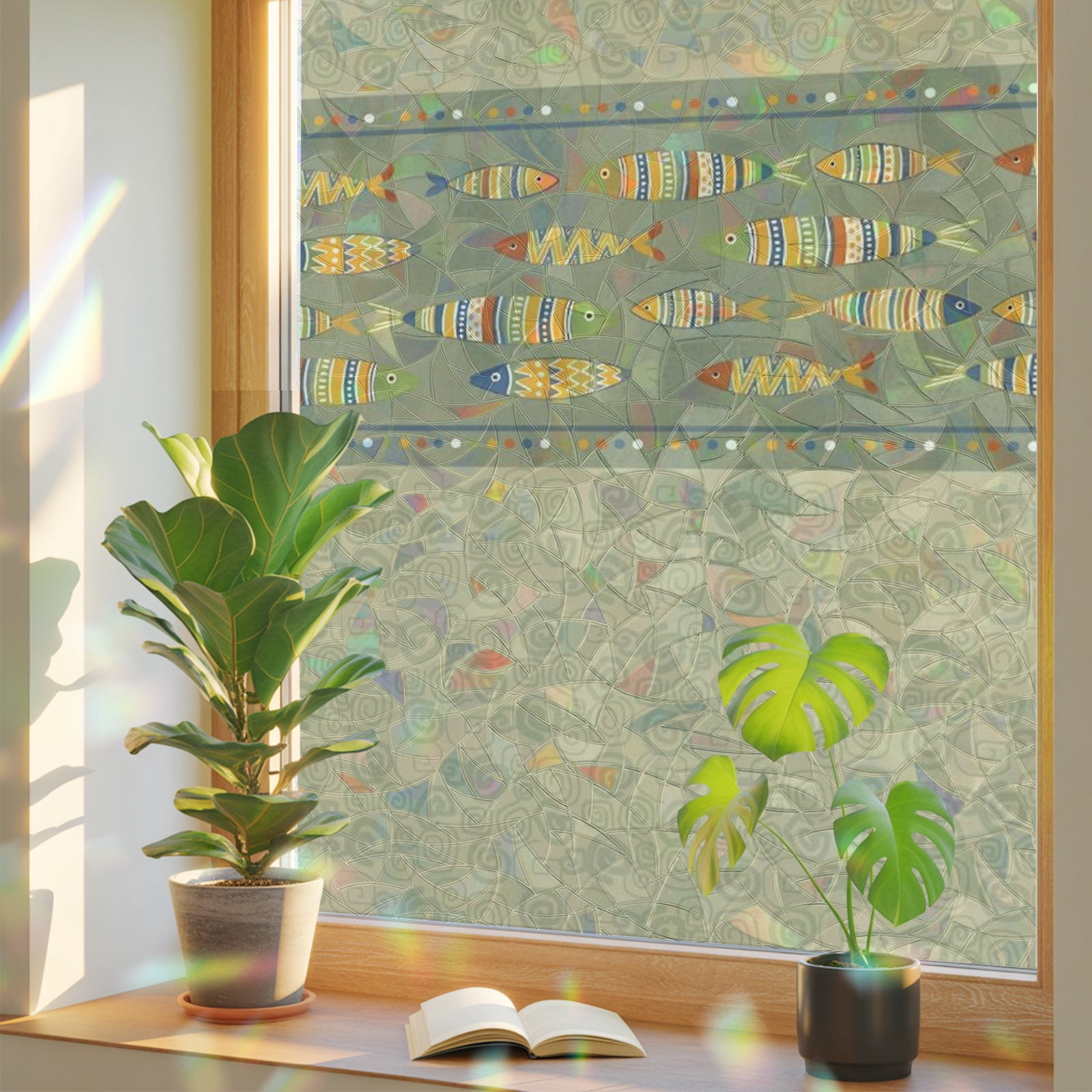 Farmhouse Fish Window Privacy Film Rainbow Static Cling Stain Glass ...