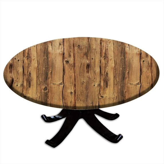 Farmhouse Fitted Tablecloth Round, Wood Grain Elastic Edge Table Covers, for Kitchen Dining Picnic Party Fits Tables Up to 48"-52"