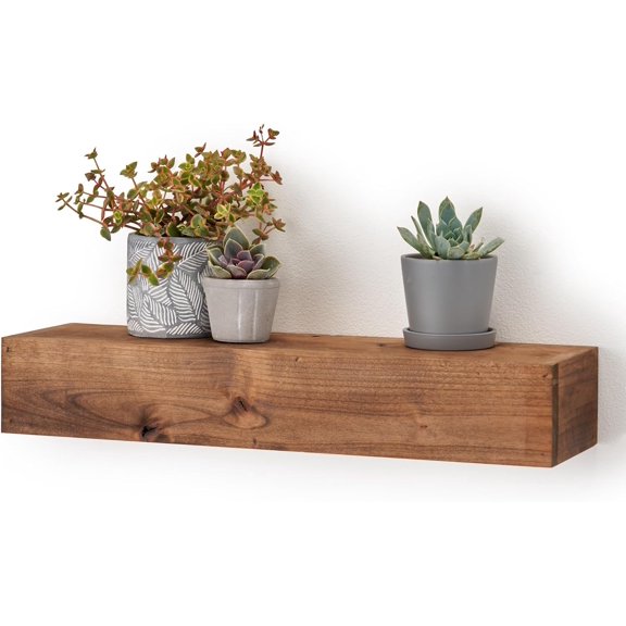 Farmhouse Floating Wall Shelf, 24 Inches, Walnut Finish