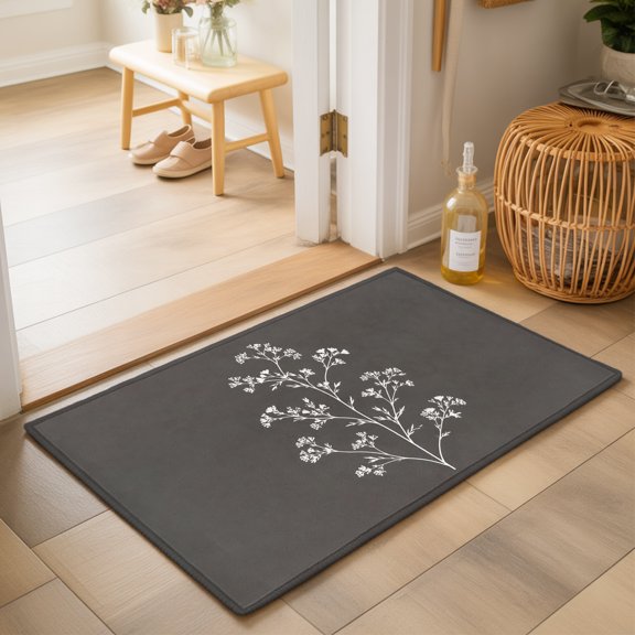 Farmhouse Floral 2'x3' Small Rugs for Entryway Front Door Kitchen Sink Area, Vintage White Blossom Wildflower Dark Grey Soft Sturdy Mats Washable Non Slip Rectangle Area Rug
