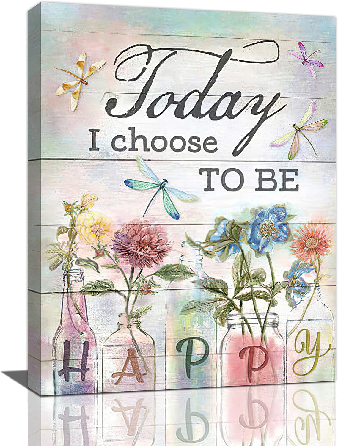 Sps ssion Farmhouse Floral and Dragonfly Wall Art 12" x 16" Framed Canvas Print