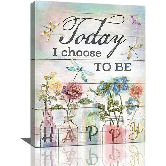 Farmhouse Floral Bathroom Wall Art Country Flower Dragonfly Pictures Wall Decor Rustic Bathroom Canvas Prints Painting Artwork Home Decorations for Bedroom Living Room Office Kitchen Framed 12"x16"