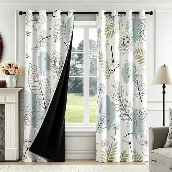 DaShan White Boho Floral Blackout Window Curtains for Living Room,Thermal Insulated Grommet Drapes,52x84 Inch,Set of 2